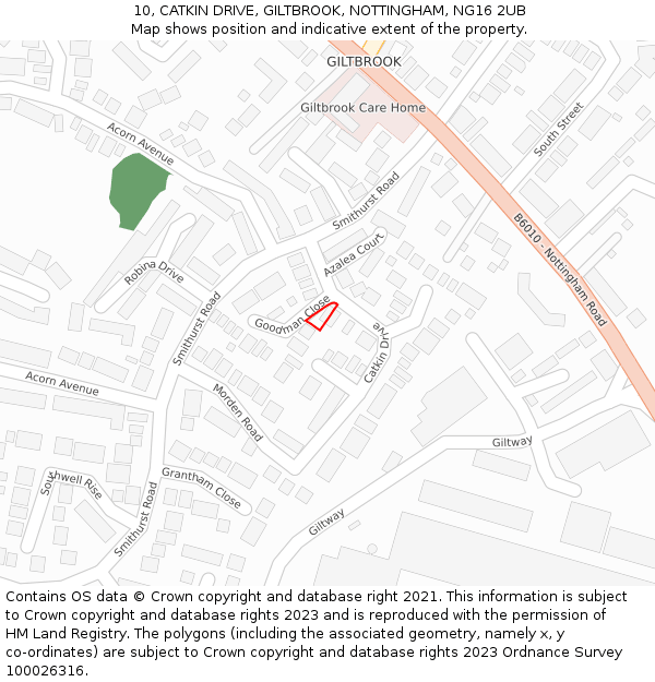 10, CATKIN DRIVE, GILTBROOK, NOTTINGHAM, NG16 2UB: Location map and indicative extent of plot
