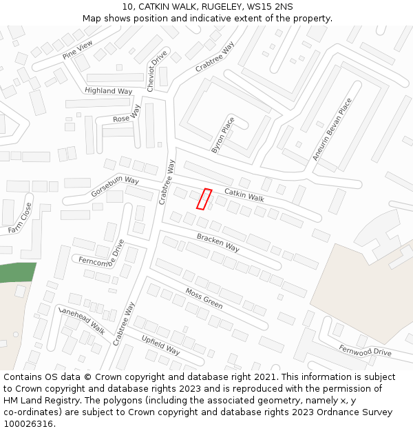 10, CATKIN WALK, RUGELEY, WS15 2NS: Location map and indicative extent of plot