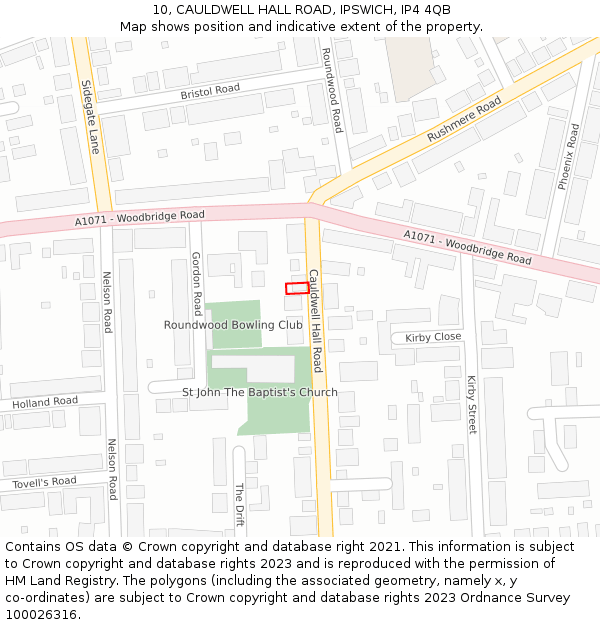 10, CAULDWELL HALL ROAD, IPSWICH, IP4 4QB: Location map and indicative extent of plot