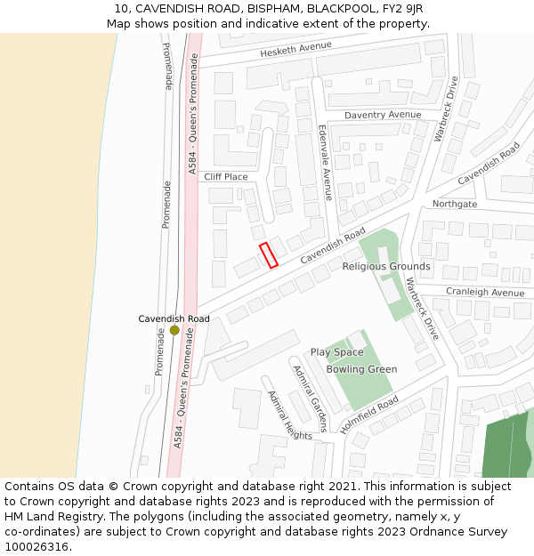 10, CAVENDISH ROAD, BISPHAM, BLACKPOOL, FY2 9JR: Location map and indicative extent of plot