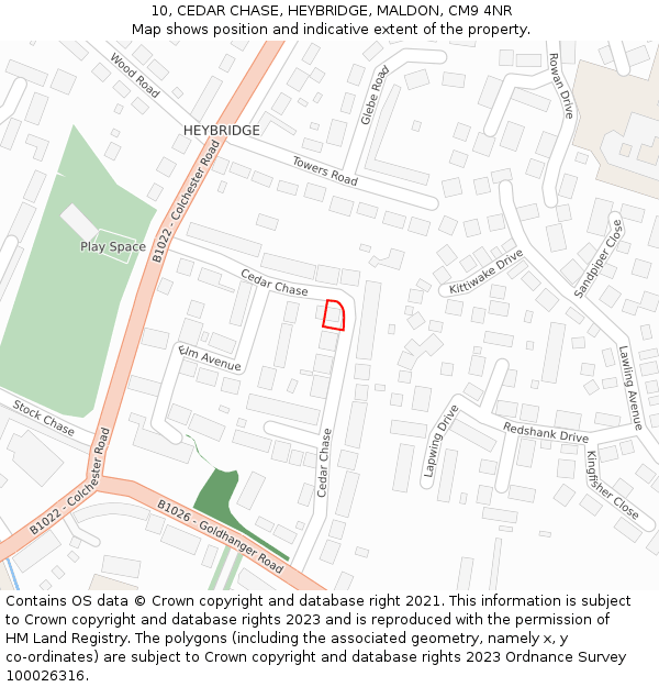 10, CEDAR CHASE, HEYBRIDGE, MALDON, CM9 4NR: Location map and indicative extent of plot