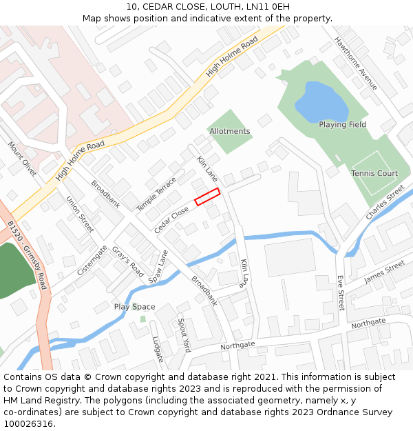 10, CEDAR CLOSE, LOUTH, LN11 0EH: Location map and indicative extent of plot