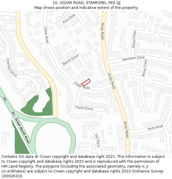 10, CEDAR ROAD, STAMFORD, PE9 2JJ: Location map and indicative extent of plot