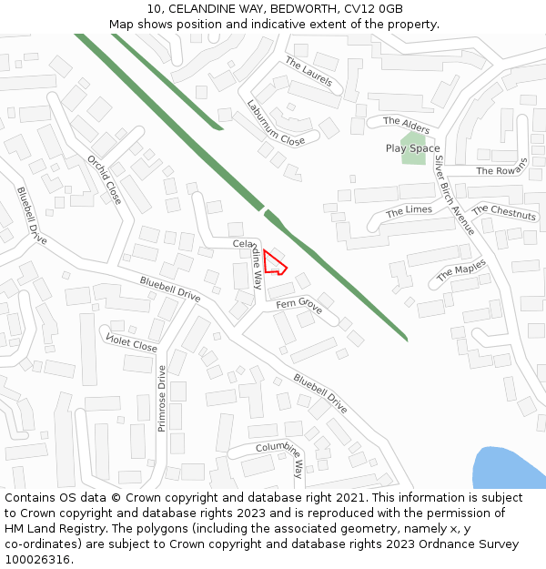 10, CELANDINE WAY, BEDWORTH, CV12 0GB: Location map and indicative extent of plot
