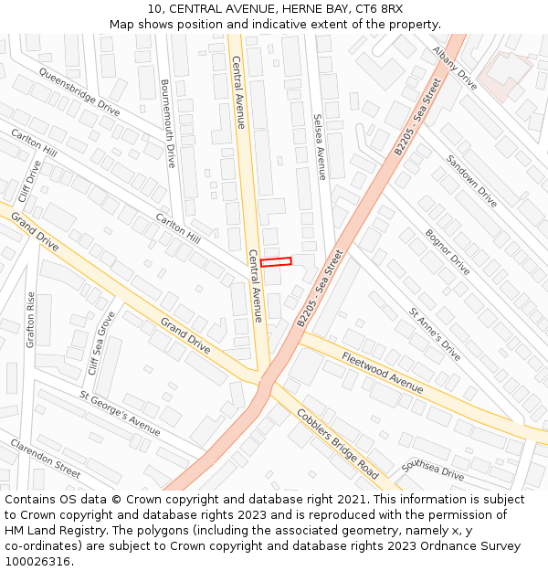 10, CENTRAL AVENUE, HERNE BAY, CT6 8RX: Location map and indicative extent of plot