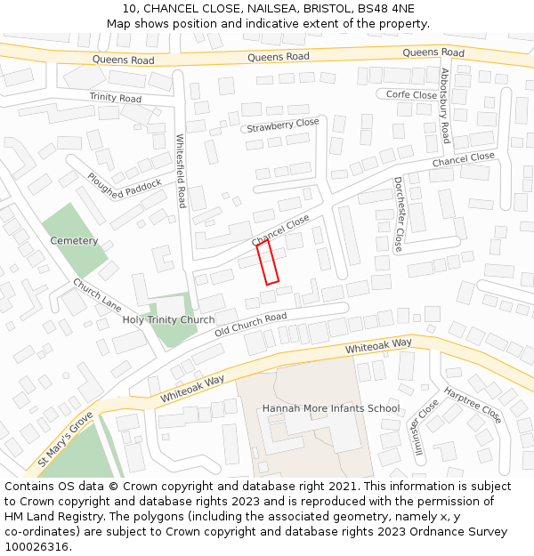 10, CHANCEL CLOSE, NAILSEA, BRISTOL, BS48 4NE: Location map and indicative extent of plot