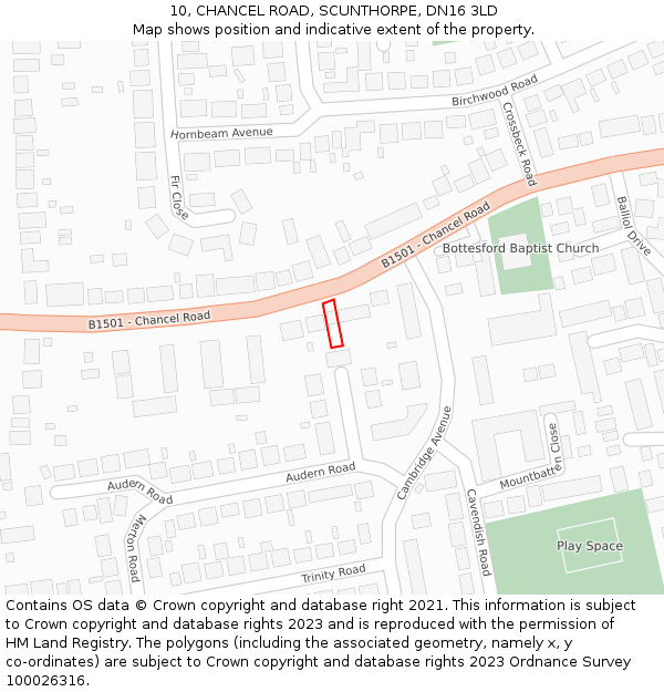 10, CHANCEL ROAD, SCUNTHORPE, DN16 3LD: Location map and indicative extent of plot