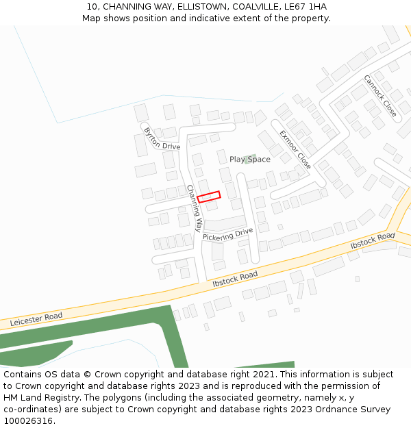 10, CHANNING WAY, ELLISTOWN, COALVILLE, LE67 1HA: Location map and indicative extent of plot