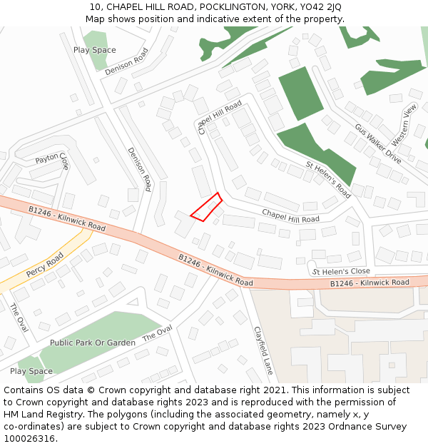 10, CHAPEL HILL ROAD, POCKLINGTON, YORK, YO42 2JQ: Location map and indicative extent of plot
