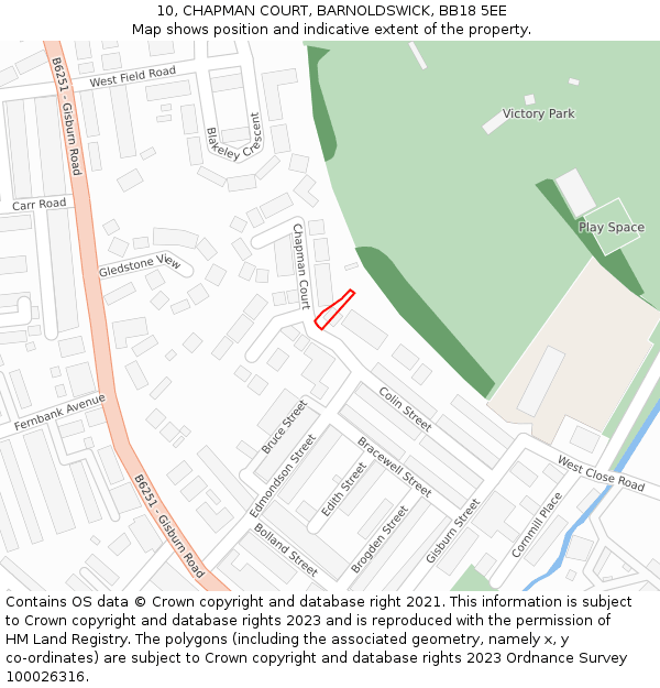 10, CHAPMAN COURT, BARNOLDSWICK, BB18 5EE: Location map and indicative extent of plot
