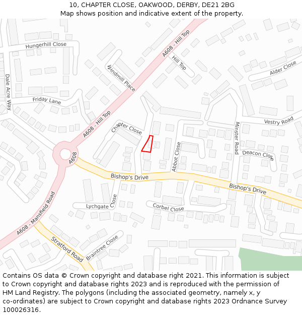 10, CHAPTER CLOSE, OAKWOOD, DERBY, DE21 2BG: Location map and indicative extent of plot