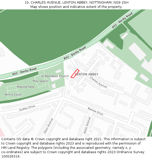 10, CHARLES AVENUE, LENTON ABBEY, NOTTINGHAM, NG9 2SH: Location map and indicative extent of plot