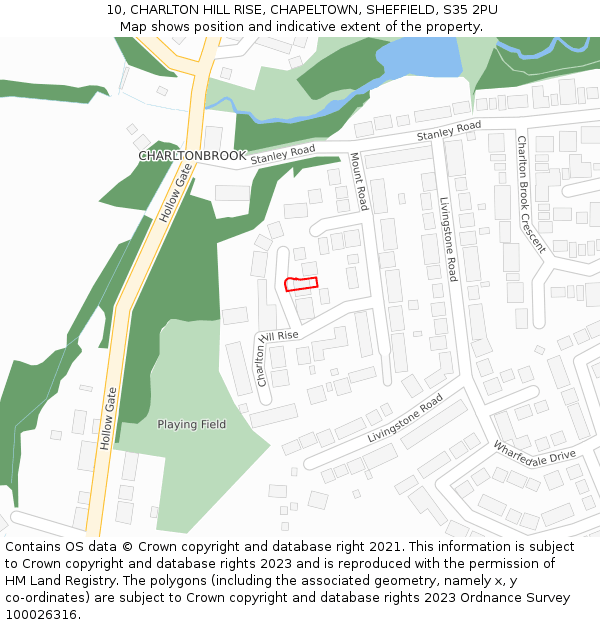 10, CHARLTON HILL RISE, CHAPELTOWN, SHEFFIELD, S35 2PU: Location map and indicative extent of plot