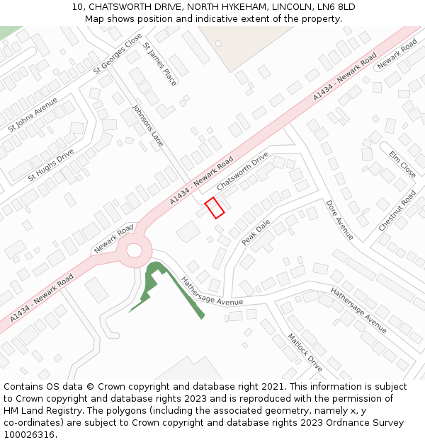 10, CHATSWORTH DRIVE, NORTH HYKEHAM, LINCOLN, LN6 8LD: Location map and indicative extent of plot