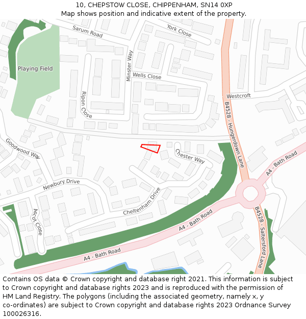 10, CHEPSTOW CLOSE, CHIPPENHAM, SN14 0XP: Location map and indicative extent of plot