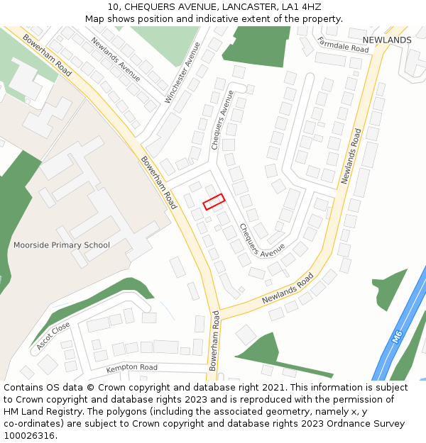 10, CHEQUERS AVENUE, LANCASTER, LA1 4HZ: Location map and indicative extent of plot