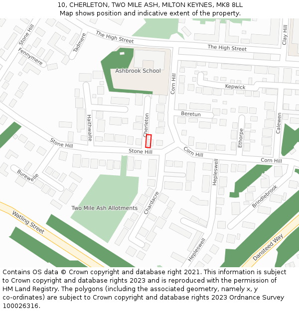 10, CHERLETON, TWO MILE ASH, MILTON KEYNES, MK8 8LL: Location map and indicative extent of plot