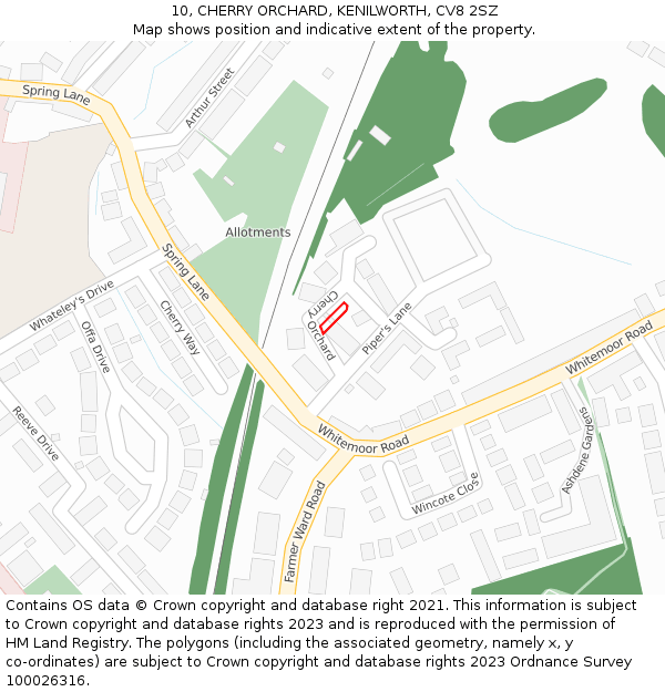 10, CHERRY ORCHARD, KENILWORTH, CV8 2SZ: Location map and indicative extent of plot