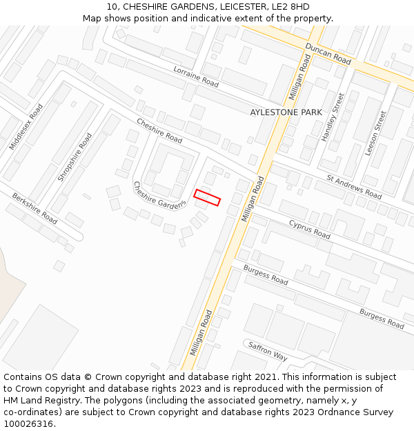 10, CHESHIRE GARDENS, LEICESTER, LE2 8HD: Location map and indicative extent of plot