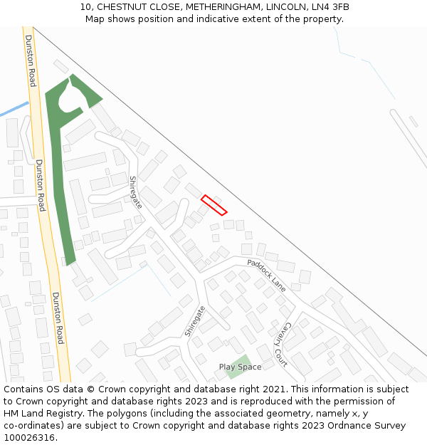 10, CHESTNUT CLOSE, METHERINGHAM, LINCOLN, LN4 3FB: Location map and indicative extent of plot