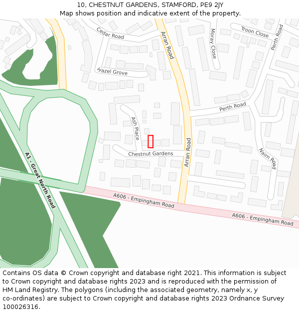 10, CHESTNUT GARDENS, STAMFORD, PE9 2JY: Location map and indicative extent of plot