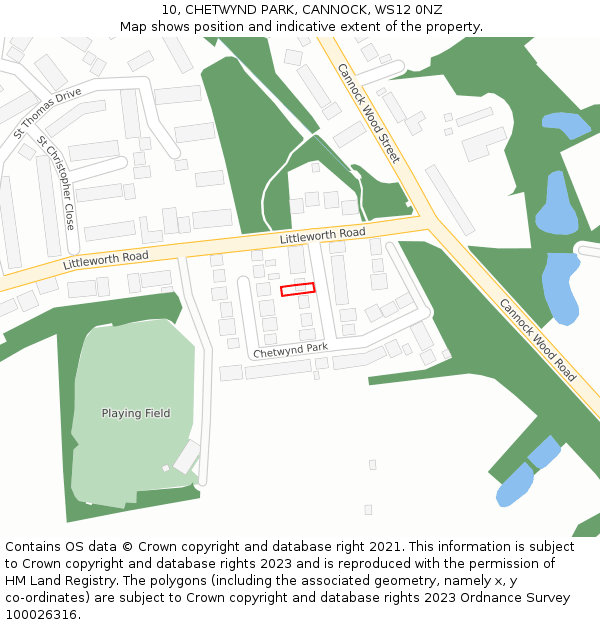 10, CHETWYND PARK, CANNOCK, WS12 0NZ: Location map and indicative extent of plot