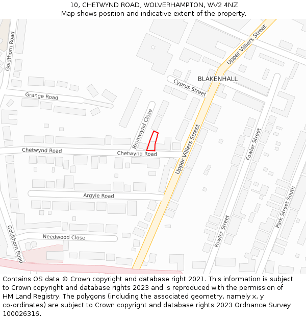 10, CHETWYND ROAD, WOLVERHAMPTON, WV2 4NZ: Location map and indicative extent of plot