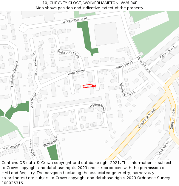 10, CHEYNEY CLOSE, WOLVERHAMPTON, WV6 0XE: Location map and indicative extent of plot