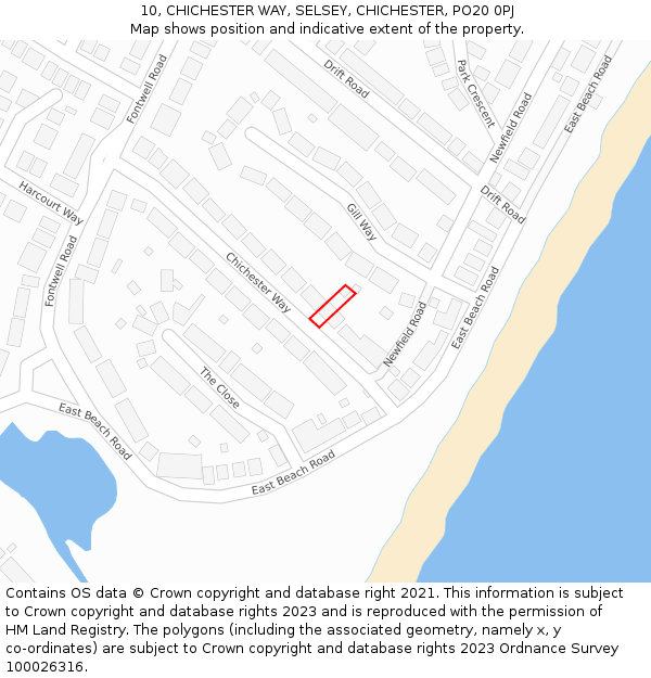 10, CHICHESTER WAY, SELSEY, CHICHESTER, PO20 0PJ: Location map and indicative extent of plot