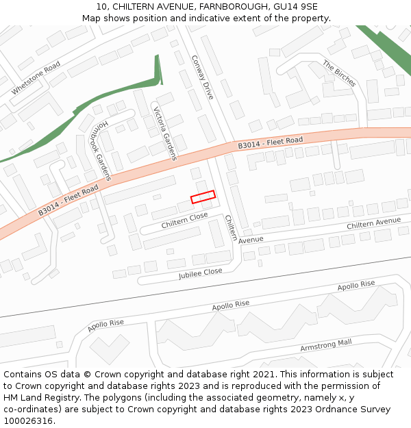 10, CHILTERN AVENUE, FARNBOROUGH, GU14 9SE: Location map and indicative extent of plot