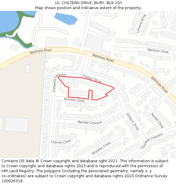10, CHILTERN DRIVE, BURY, BL8 1QY: Location map and indicative extent of plot