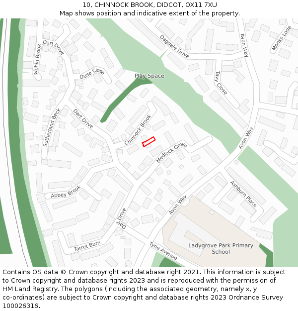 10, CHINNOCK BROOK, DIDCOT, OX11 7XU: Location map and indicative extent of plot