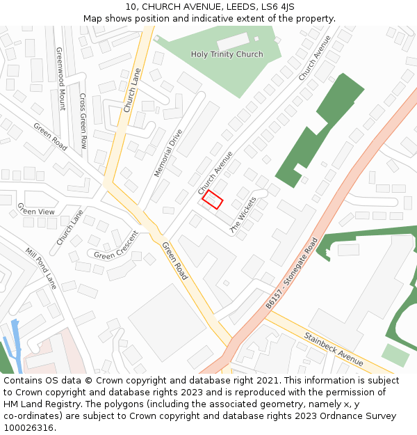 10, CHURCH AVENUE, LEEDS, LS6 4JS: Location map and indicative extent of plot