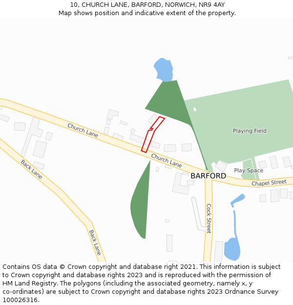 10, CHURCH LANE, BARFORD, NORWICH, NR9 4AY: Location map and indicative extent of plot