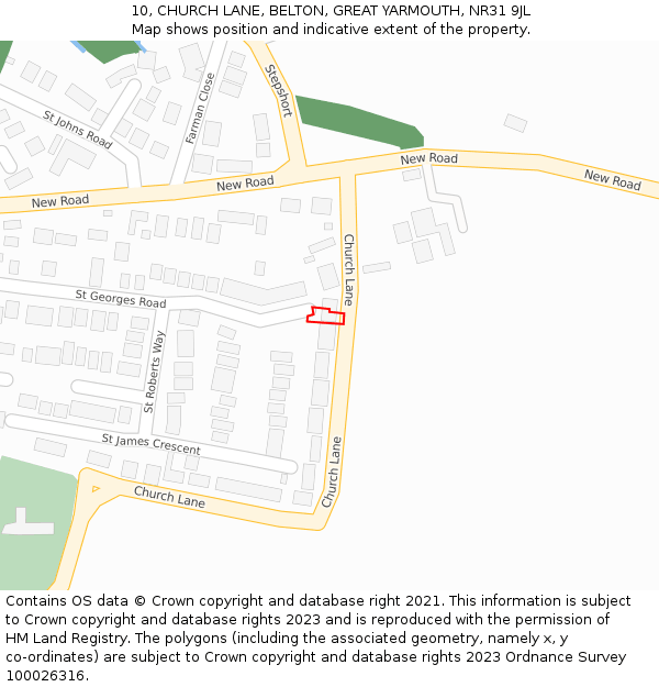 10, CHURCH LANE, BELTON, GREAT YARMOUTH, NR31 9JL: Location map and indicative extent of plot