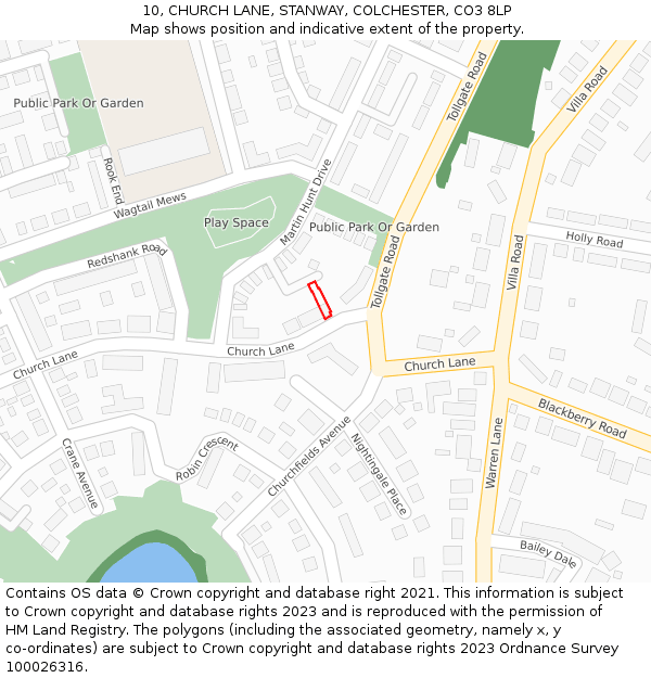 10, CHURCH LANE, STANWAY, COLCHESTER, CO3 8LP: Location map and indicative extent of plot