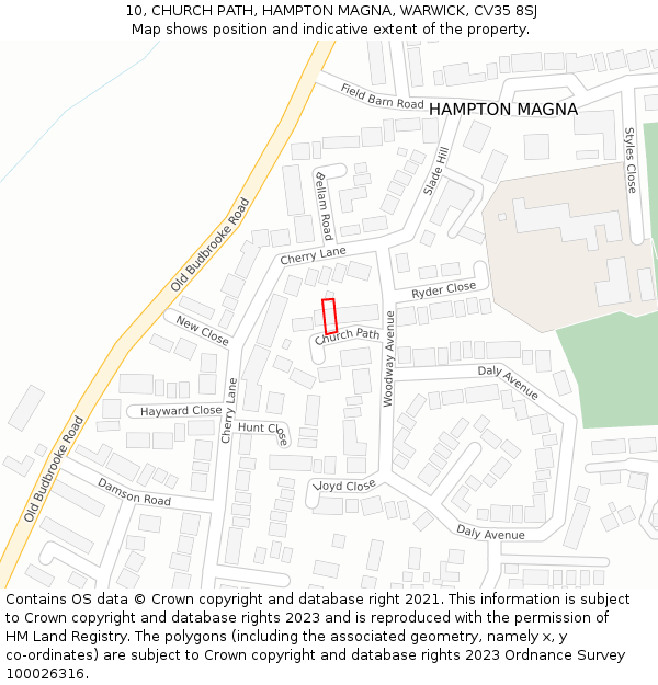 10, CHURCH PATH, HAMPTON MAGNA, WARWICK, CV35 8SJ: Location map and indicative extent of plot