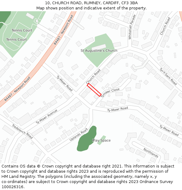 10, CHURCH ROAD, RUMNEY, CARDIFF, CF3 3BA: Location map and indicative extent of plot