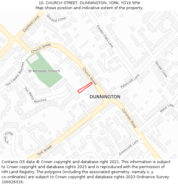 10, CHURCH STREET, DUNNINGTON, YORK, YO19 5PW: Location map and indicative extent of plot