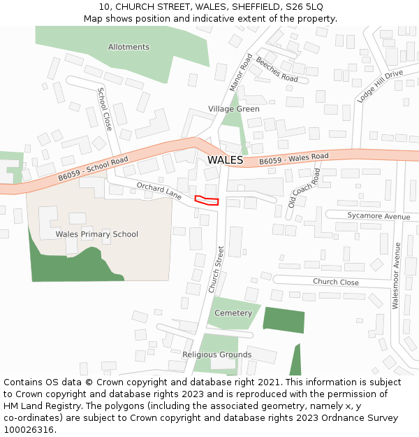 10, CHURCH STREET, WALES, SHEFFIELD, S26 5LQ: Location map and indicative extent of plot