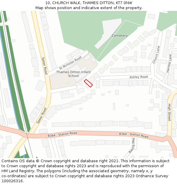 10, CHURCH WALK, THAMES DITTON, KT7 0NW: Location map and indicative extent of plot
