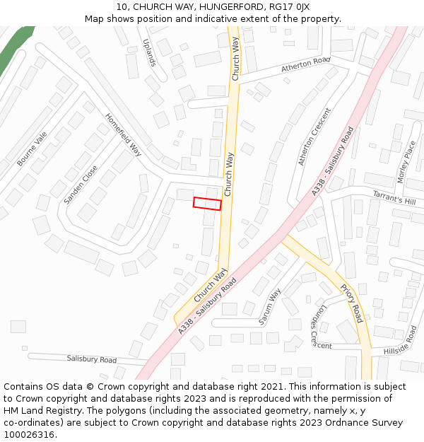 10, CHURCH WAY, HUNGERFORD, RG17 0JX: Location map and indicative extent of plot