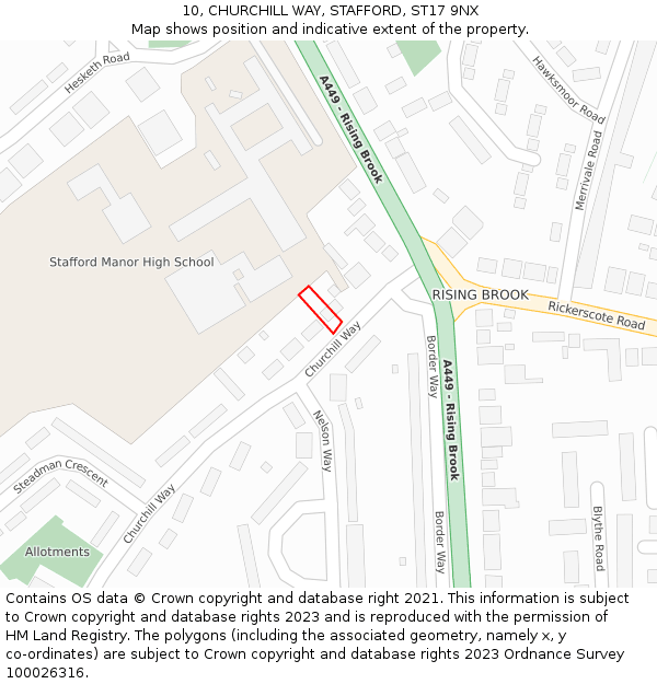 10, CHURCHILL WAY, STAFFORD, ST17 9NX: Location map and indicative extent of plot