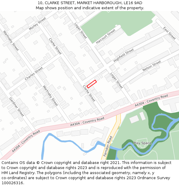 10, CLARKE STREET, MARKET HARBOROUGH, LE16 9AD: Location map and indicative extent of plot