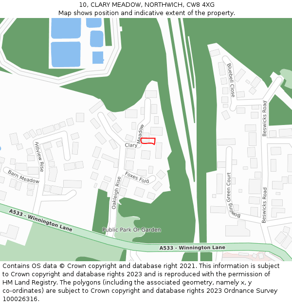 10, CLARY MEADOW, NORTHWICH, CW8 4XG: Location map and indicative extent of plot