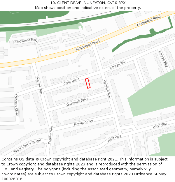 10, CLENT DRIVE, NUNEATON, CV10 8PX: Location map and indicative extent of plot