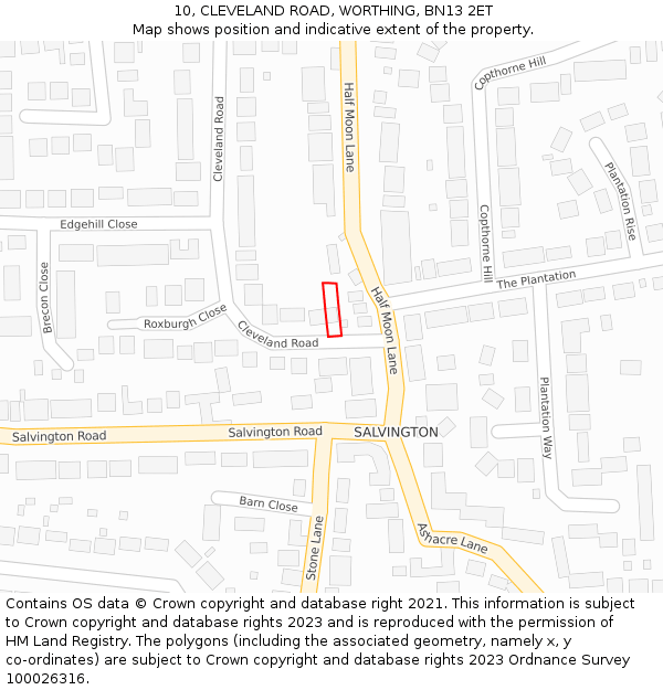 10, CLEVELAND ROAD, WORTHING, BN13 2ET: Location map and indicative extent of plot