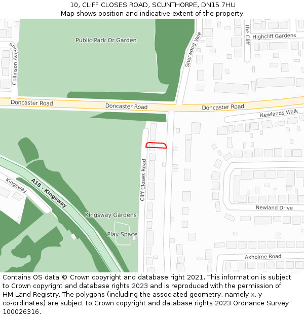 10, CLIFF CLOSES ROAD, SCUNTHORPE, DN15 7HU: Location map and indicative extent of plot