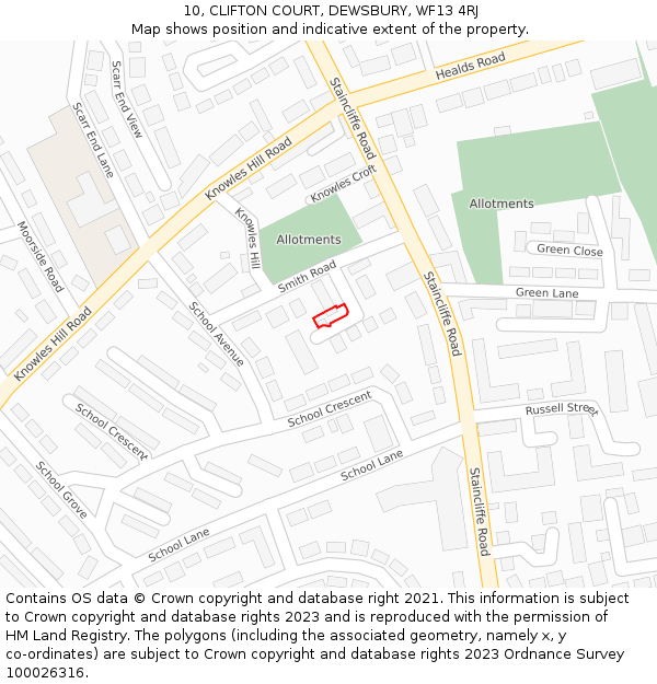 10, CLIFTON COURT, DEWSBURY, WF13 4RJ: Location map and indicative extent of plot