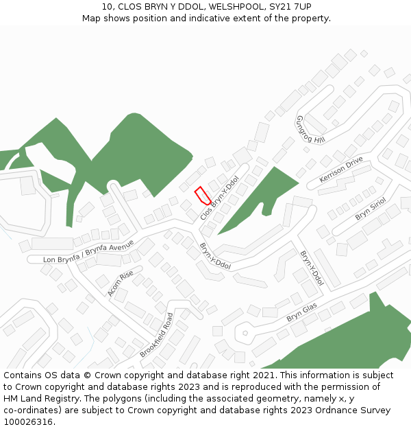 10, CLOS BRYN Y DDOL, WELSHPOOL, SY21 7UP: Location map and indicative extent of plot